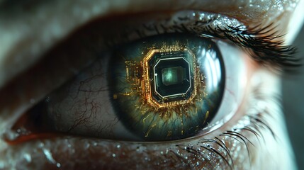 Aufkleber - Binary circuit board future technology, human eye technology pupil close-up