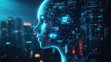 Poster - A futuristic digital background showcasing abstract representations of AI and data networks, ideal for tech-focused marketing and presentations.