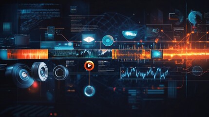 Poster - A modern timeline illustrating the key features of video editing software, designed to highlight advancements in post-production.