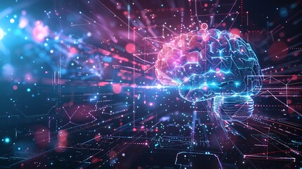 Fototapete - Abstract technology background with circuit board and human brain. Artificial intelligence concept