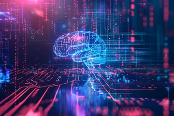 Fototapete - Abstract technology background with circuit board and human brain. Artificial intelligence concept