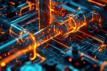 Poster - Intricate network of glowing pipes and circuits in a futuristic technology setting