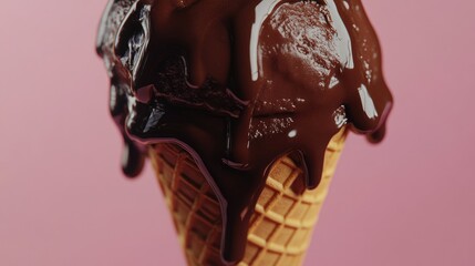 Aufkleber - Close-up of chocolate ice cream in cone, dripping and mouth-watering