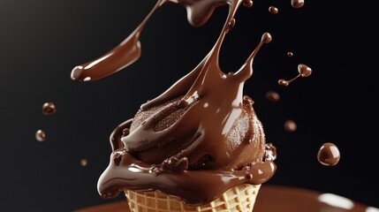 Aufkleber - Close-up of chocolate ice cream in cone, dripping and mouth-watering