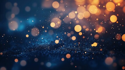 Wall Mural - Blue and orange bokeh lights on dark background with sparkles. Holiday celebration content