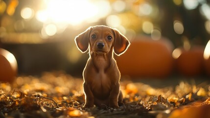 Wall Mural - Puppy in Autumn.