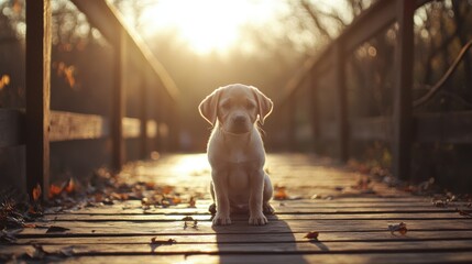 Wall Mural - Golden Retriever Puppy Bridge.