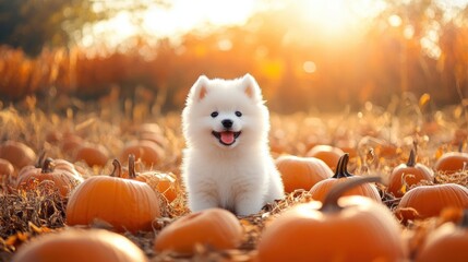 Sticker - Puppy in Pumpkin Patch.