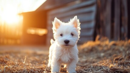 Wall Mural - Cute Puppy in Hay.