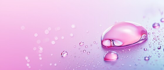 Wall Mural -  A tight shot of a water droplet on a pink and blue substrate, adorned with additional water droplets