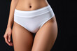 © Vladislav - Promotional photo featuring a mockup of white women’s briefs panties on a clean, minimalist background. Ideal for showcasing lingerie design, fabric texture