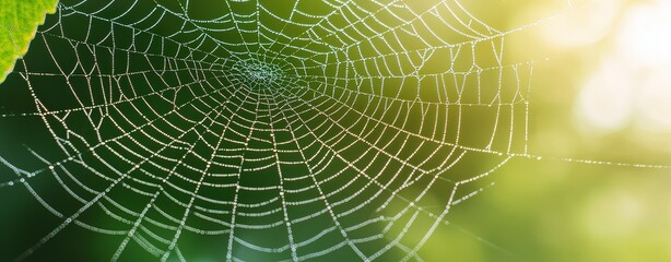 Explore the beauty of nature captivating detailed spider web with dew droplets in sharp focus