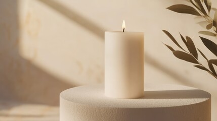 Aufkleber - Single white candle mockup on a clean background, ideal for branding or packaging designs