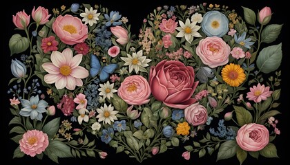 Poster - Exquisite Heart Art Print Perfect for Adding a Touch of Floral Surrealism to Any Modern Living Space or Creative Environment