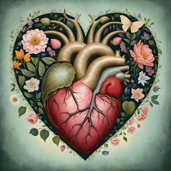 Poster - Exquisite Heart Art Print in Floral Surrealism Style for Elegance and Emotional Expression