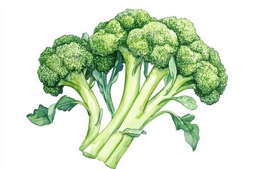 Wall Mural - Watercolor illustration of fresh, green broccoli, perfect for seed packaging or healthy food promotions