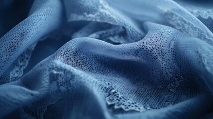 Close-up of Blue Lace Fabric with Delicate Texture