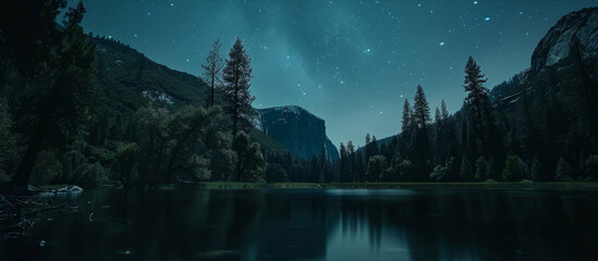 Wall Mural - Calm lake with mountains in the background
