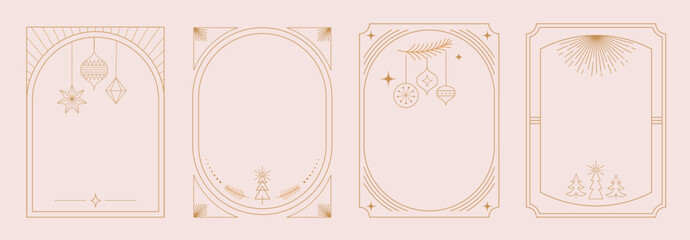 Wall Mural - christmas art deco frames, merry christmas, invitations set. collection of linear vector frames, car