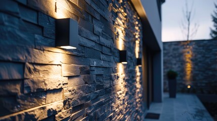 Exterior LED wall lamp displayed in home design store for outdoor lighting.