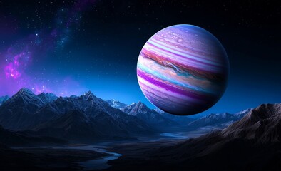 Wall Mural - an alien landscape with stars and nebulae, with a science fiction cosmic background.