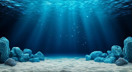 Wall Mural - sunlight shining through the water, the underwater world, the sea floor. marine underwater landscape
