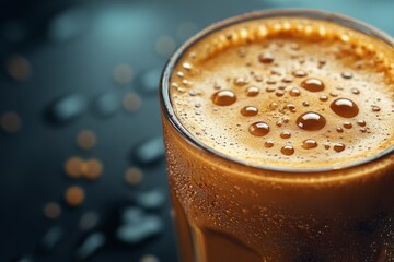 Wall Mural - Close-up of condensation drops on glass of iced coffee creating beautiful pattern