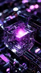 Poster - Abstract technology advanced digital purple cube
