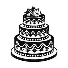 Wedding Cake silhouette vector illustration on black and white.