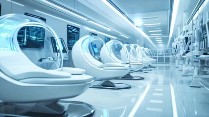 Poster - a row of advanced technology white chairs in a high tech room