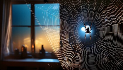 A spider hanging on the web during night