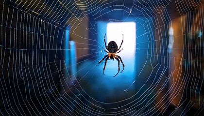 A spider hanging on the web during night