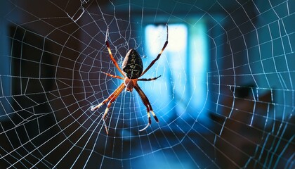 A spider hanging on the web during night
