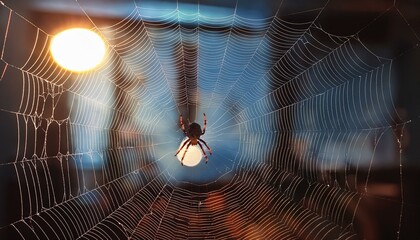 A spider hanging on the web during night