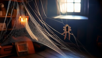 A spider hanging on the web during night