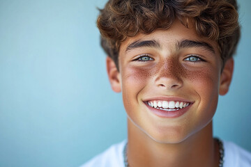 Portrait of smiling white cute teenage boy