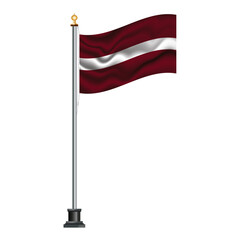 Wall Mural - Latvian flag waving on a flagpole, isolated on transparent or white background, vector illustration. The national flag of Latvia.