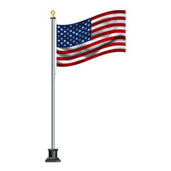 Wall Mural - American flag waving on a flagpole, isolated on white background, vector illustration. The national flag of the United States.