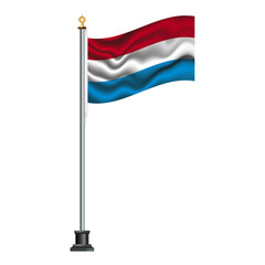 Wall Mural - Luxembourg flag waving on a flagpole, isolated on transparent or white background, vector illustration. The national flag of Luxembourg.