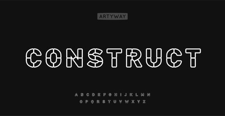 Fototapete - Architectural stencil alphabet, line segmented letters, linear grid font for engineering project logo, modern tech branding, wireframe style typography. Vector typeset