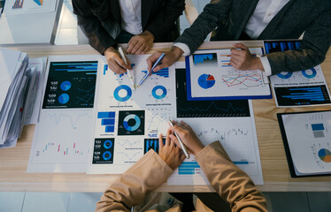 Aufkleber - Business team analyzing financial data and developing growth strategy, working with charts and graphs showing market trends and performance indicators
