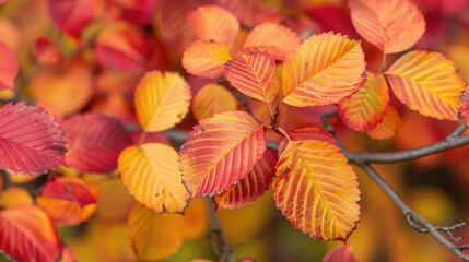 Wall Mural - Close-up view of vibrant red and yellow autumn foliage