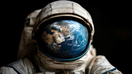 Wall Mural - An astronaut's helmet reflecting Earth, showcasing the planet's surface with a focus on the Middle East region