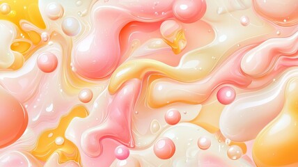 Wall Mural - Abstract fluid art design with pink and yellow swirling patterns, white isolate background.