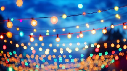 Poster - A vibrant, colorful festival lights in the night sky with a clear area for text