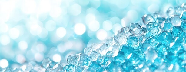 Abstract blue crystal texture with bokeh effect, white isolate background