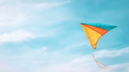Poster - A kite soars high in the air, buffeted by strong gusts of wind, its colorful fabric taut against the sky, a symbol of freedom and playfulness amidst the elements.
