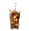 © SekhSadi - floated coca with ice cubes splash falling into a glass isolate on white background.AI GENERATED