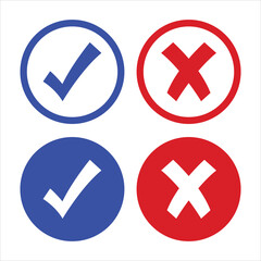 Wall Mural - Set of blue checkmarks and red cross marks icons collection vector