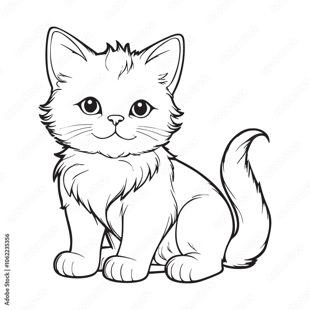 Cute Cat Drawing Outline Coloring Page For Kids Illustration Stock